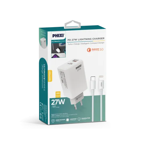 PHİXİ ULTİMATE UPD4225L 27W PD ÇİFT ÇIKIŞLI LIGHTNING HIZLI ŞARJ ADAPTÖRÜ PHİXİ ULTİMATE UPD4225L 27W PD ÇİFT ÇIKIŞLI LIGHTNING HIZLI ŞARJ ADAPTÖRÜ